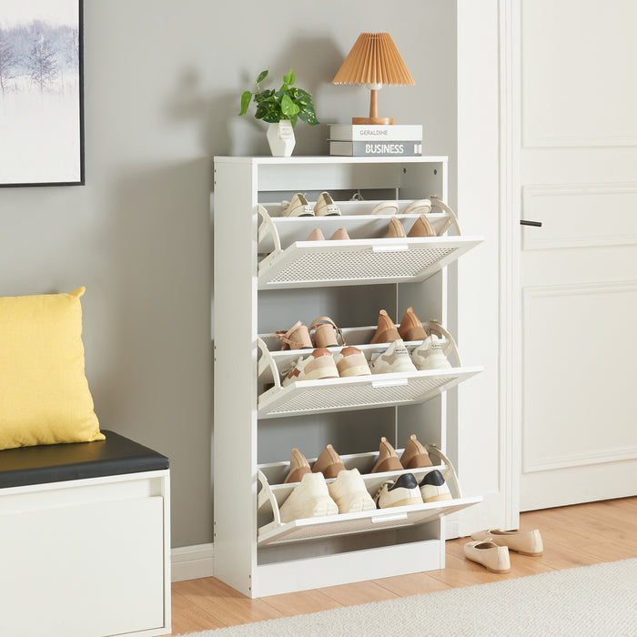 Scarpiera Vesilahti a 3 Contenitori Ribaltabili 115 x 60 x 24 cm - Effetto Rattan / Bianco [en.casa]