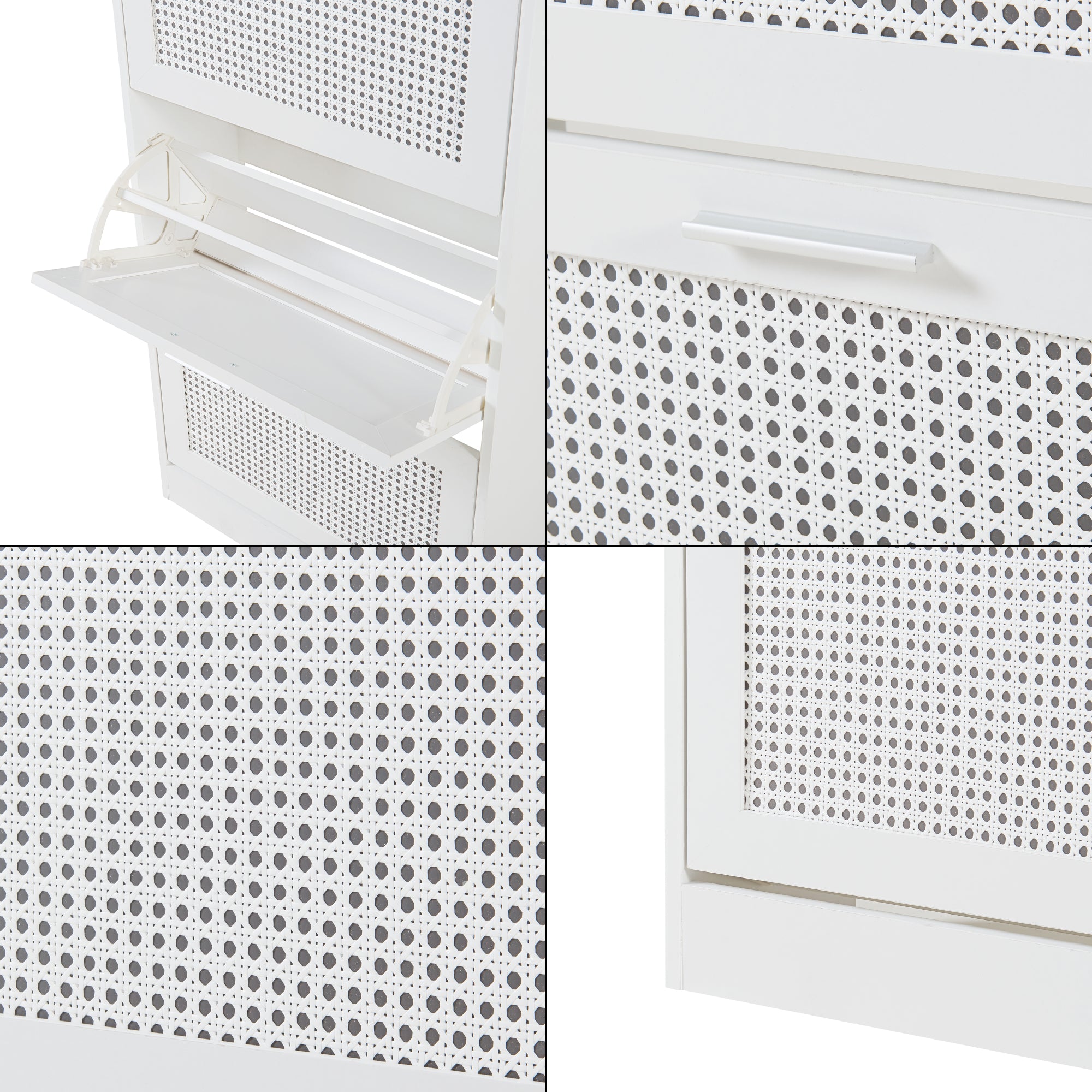 Scarpiera Vesilahti a 3 Contenitori Ribaltabili 115 x 60 x 24 cm - Effetto Rattan / Bianco [en.casa]