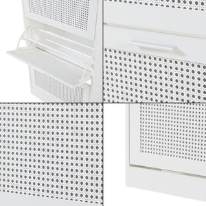 Scarpiera Vesilahti a 3 Contenitori Ribaltabili 115 x 60 x 24 cm - Effetto Rattan / Bianco [en.casa]