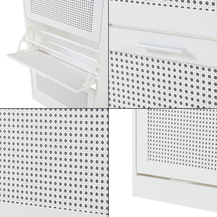 Scarpiera Vesilahti a 3 Contenitori Ribaltabili 115 x 60 x 24 cm - Effetto Rattan / Bianco [en.casa]