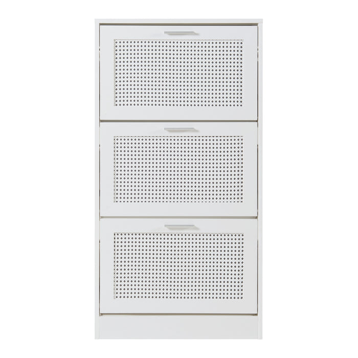 Scarpiera Vesilahti a 3 Contenitori Ribaltabili 115 x 60 x 24 cm - Effetto Rattan / Bianco [en.casa]