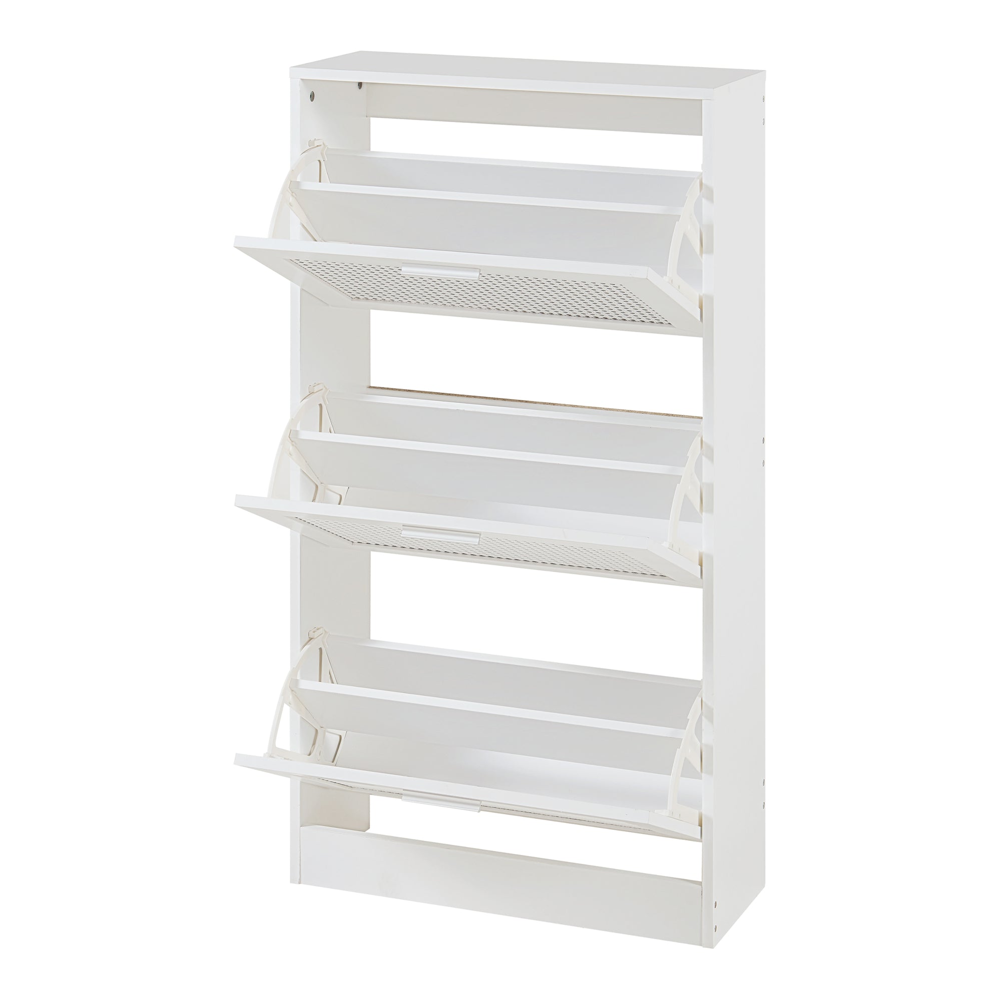 Scarpiera Vesilahti a 3 Contenitori Ribaltabili 115 x 60 x 24 cm - Effetto Rattan / Bianco [en.casa]