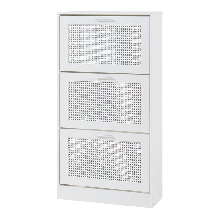 Scarpiera Vesilahti a 3 Contenitori Ribaltabili 115 x 60 x 24 cm - Effetto Rattan / Bianco [en.casa]