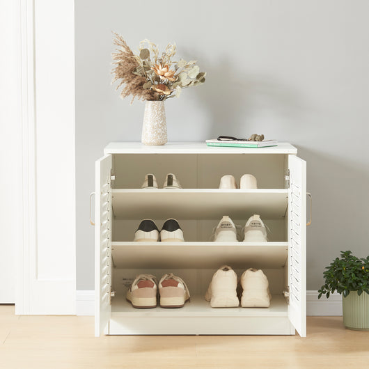 Armadio Scarpiera Løten con Ante a Persiana 62 x 63 x 36 cm Bianco [en.casa]