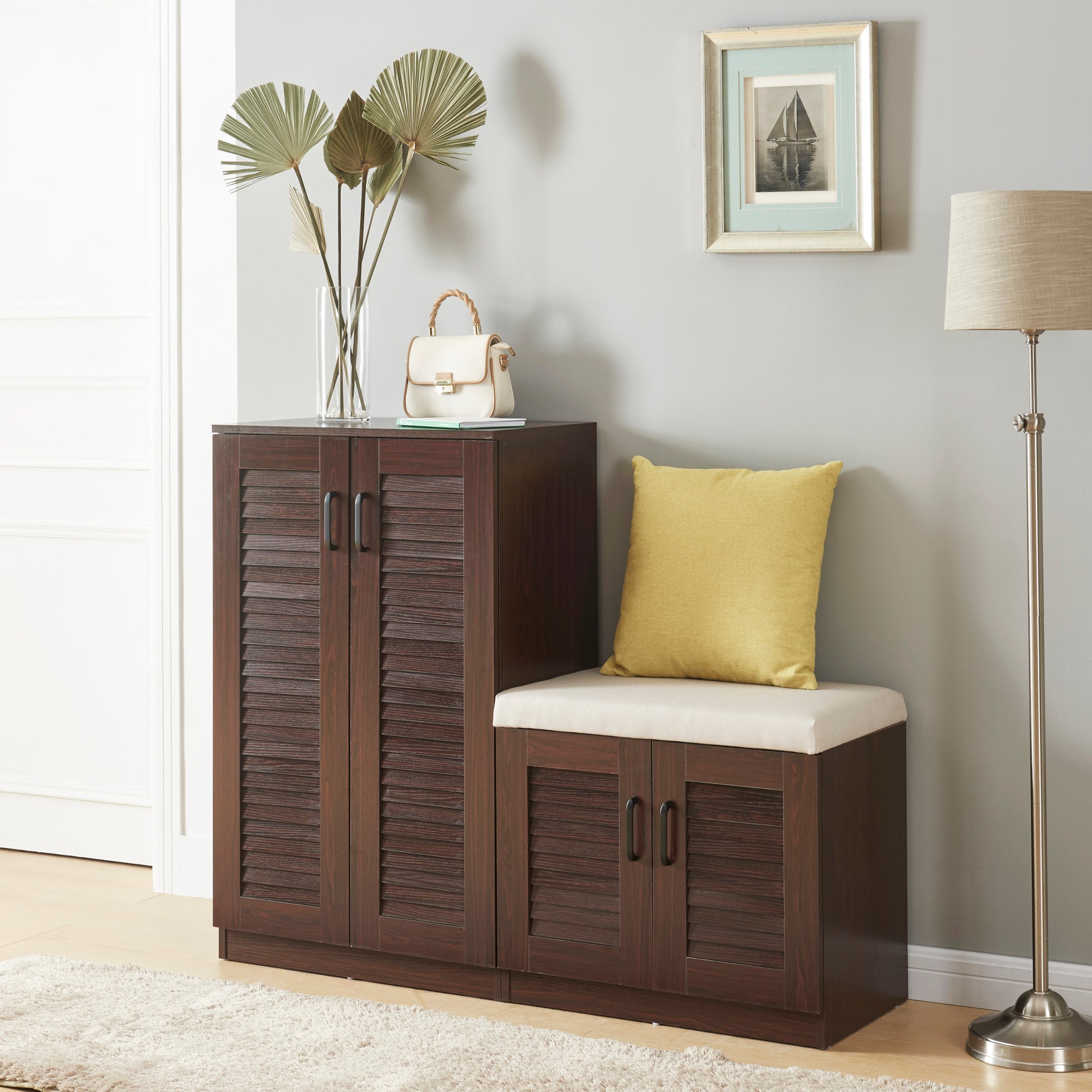 Set Løten di Armadio Scarpiera e Panca 97 x 120 x 36 cm Wengè [en.casa]