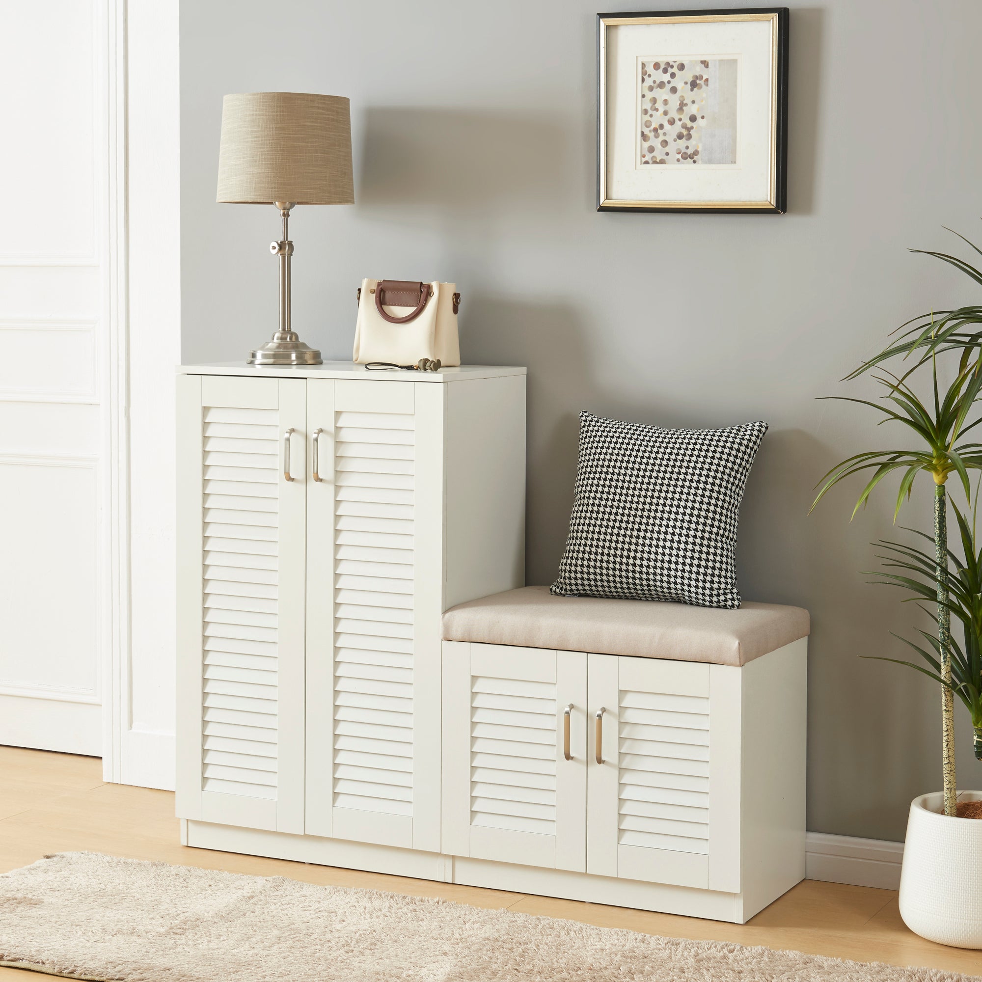 Set Løten di Armadio Scarpiera e Panca 97 x 120 x 36 cm Bianco [en.casa]