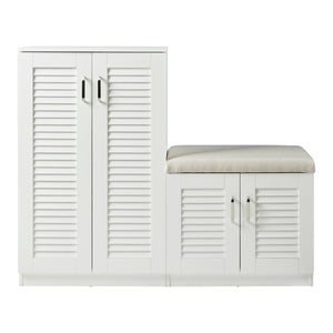 Set Løten di Armadio Scarpiera e Panca 97 x 120 x 36 cm Bianco [en.casa]