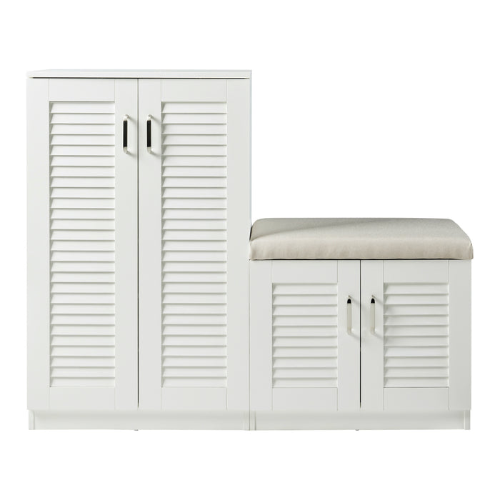 Set Løten di Armadio Scarpiera e Panca 97 x 120 x 36 cm Bianco [en.casa]