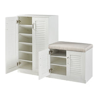 Set Løten di Armadio Scarpiera e Panca 97 x 120 x 36 cm Bianco [en.casa]