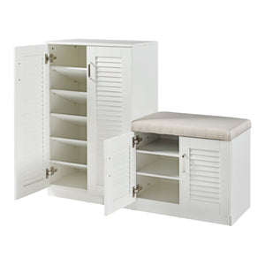 Set Løten di Armadio Scarpiera e Panca 97 x 120 x 36 cm Bianco [en.casa]