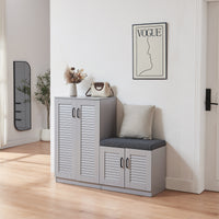 Set Løten di Armadio Scarpiera e Panca 97 x 120 x 36 cm Grigio [en.casa]