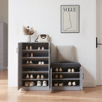 Set Løten di Armadio Scarpiera e Panca 97 x 120 x 36 cm Grigio [en.casa]