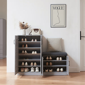 Set Løten di Armadio Scarpiera e Panca 97 x 120 x 36 cm Grigio [en.casa]