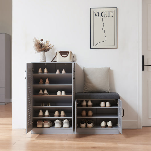 Set Løten di Armadio Scarpiera e Panca 97 x 120 x 36 cm Grigio [en.casa]