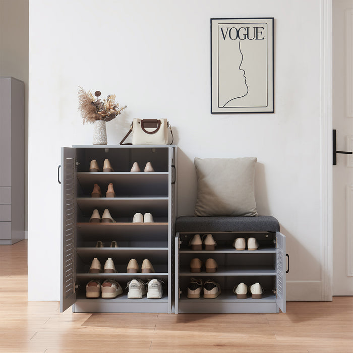 Set Løten di Armadio Scarpiera e Panca 97 x 120 x 36 cm Grigio [en.casa]