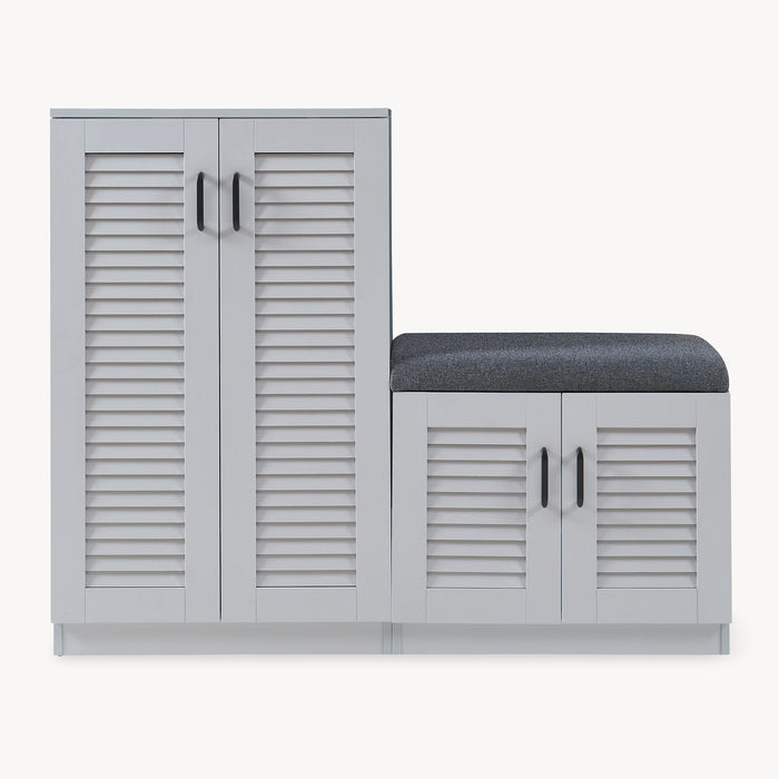 Set Løten di Armadio Scarpiera e Panca 97 x 120 x 36 cm Grigio [en.casa]