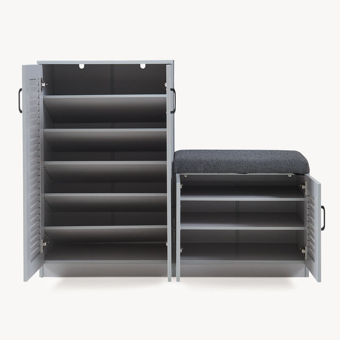 Set Løten di Armadio Scarpiera e Panca 97 x 120 x 36 cm Grigio [en.casa]