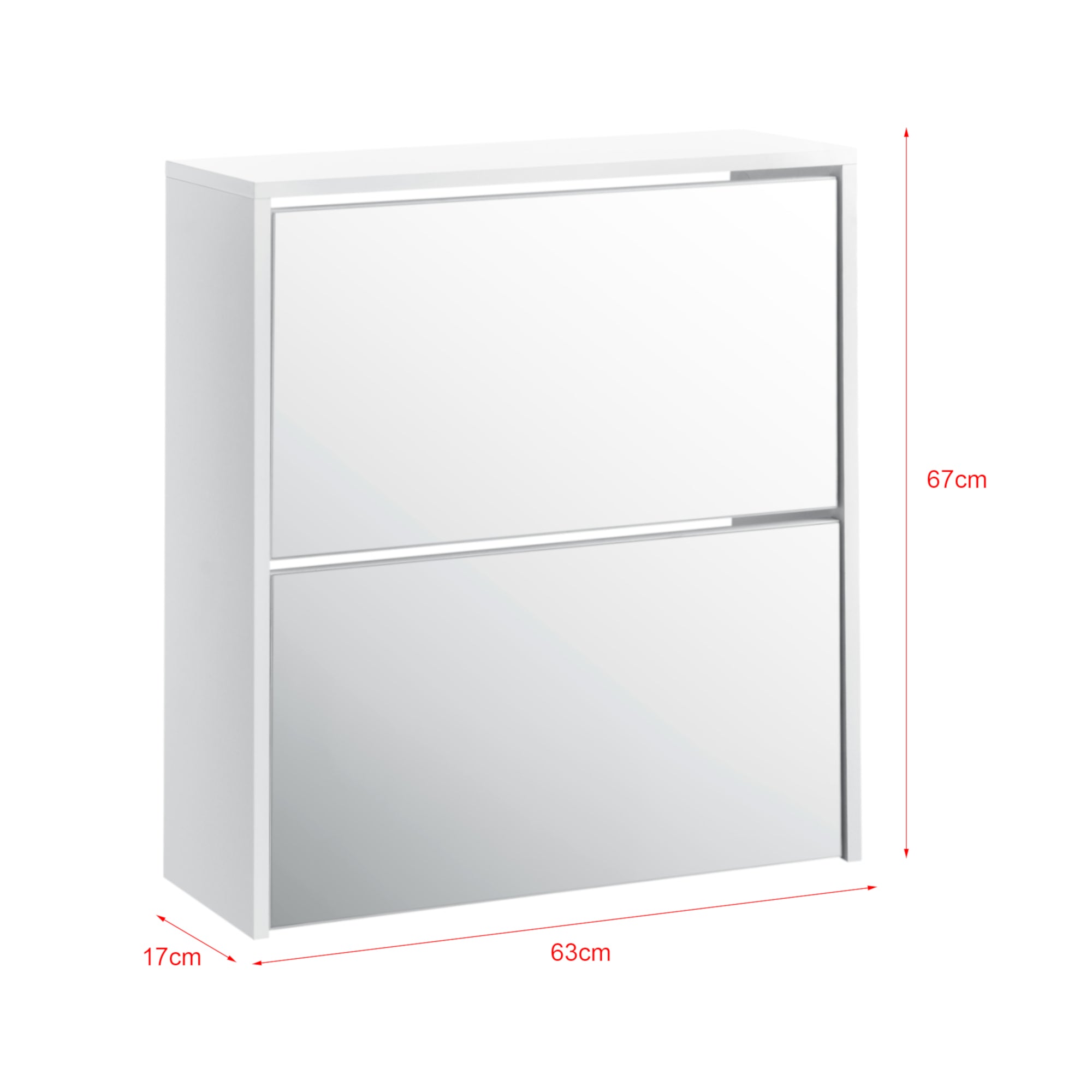 Scarpiera Vogar con 2 Contenitori Ribaltabili Mobile Portascarpe con Ante a Specchio 67x63x17 cm Bianco [en.casa]