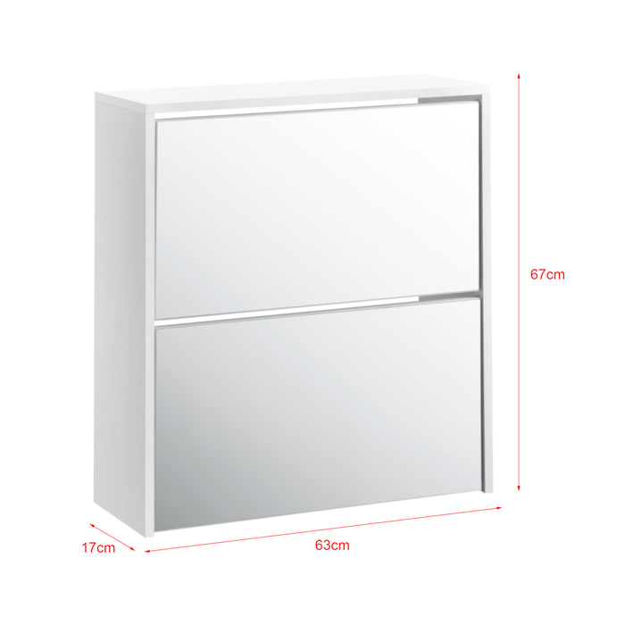 Scarpiera Vogar con 2 Contenitori Ribaltabili Mobile Portascarpe con Ante a Specchio 67x63x17 cm Bianco [en.casa]