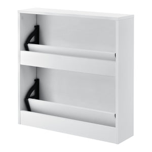 Scarpiera Vogar con 2 Contenitori Ribaltabili Mobile Portascarpe con Ante a Specchio 67x63x17 cm Bianco [en.casa]