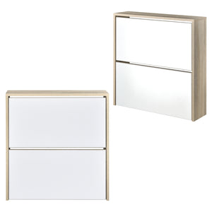 Scarpiera Stretta Lund con Ante a Specchio e 2 Contenitori Ribaltabili - Effetto Rovere Sonoma [en.casa]