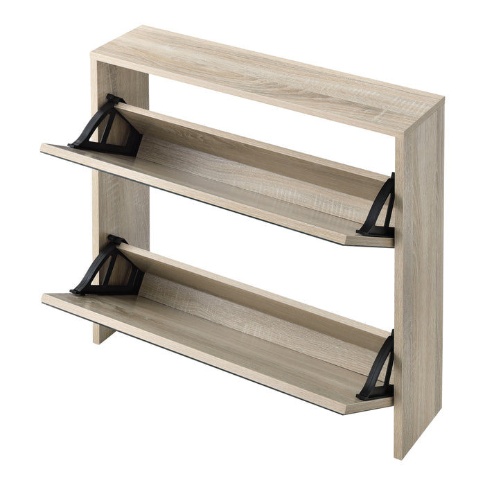 Scarpiera Stretta Lund con Ante a Specchio e 2 Contenitori Ribaltabili - Effetto Rovere Sonoma [en.casa]