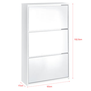 Scarpiera Vogar con 3 Contenitori Ribaltabili Mobile Portascarpe con Ante a Specchio 103x63x17 cm Bianco [en.casa]