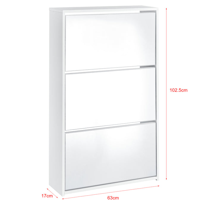 Scarpiera Vogar con 3 Contenitori Ribaltabili Mobile Portascarpe con Ante a Specchio 103x63x17 cm Bianco [en.casa]