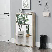 Scarpiera Stretta Lund con Ante a Specchio e 3 Contenitori Ribaltabili - Effetto Rovere Sonoma [en.casa]