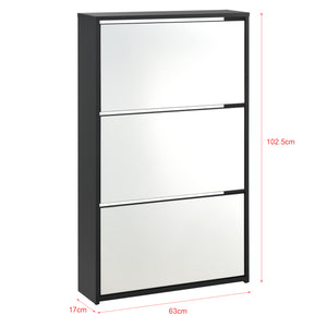 Scarpiera Vogar con 3 Contenitori Ribaltabili Mobile Portascarpe con Ante a Specchio 103x63x17 cm Nero [en.casa]