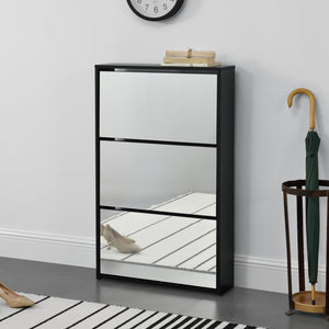 Scarpiera Vogar con 3 Contenitori Ribaltabili Mobile Portascarpe con Ante a Specchio 103x63x17 cm Nero [en.casa]