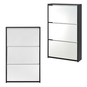 Scarpiera Vogar con 3 Contenitori Ribaltabili Mobile Portascarpe con Ante a Specchio 103x63x17 cm Nero [en.casa]