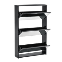 Scarpiera Vogar con 3 Contenitori Ribaltabili Mobile Portascarpe con Ante a Specchio 103x63x17 cm Nero [en.casa]
