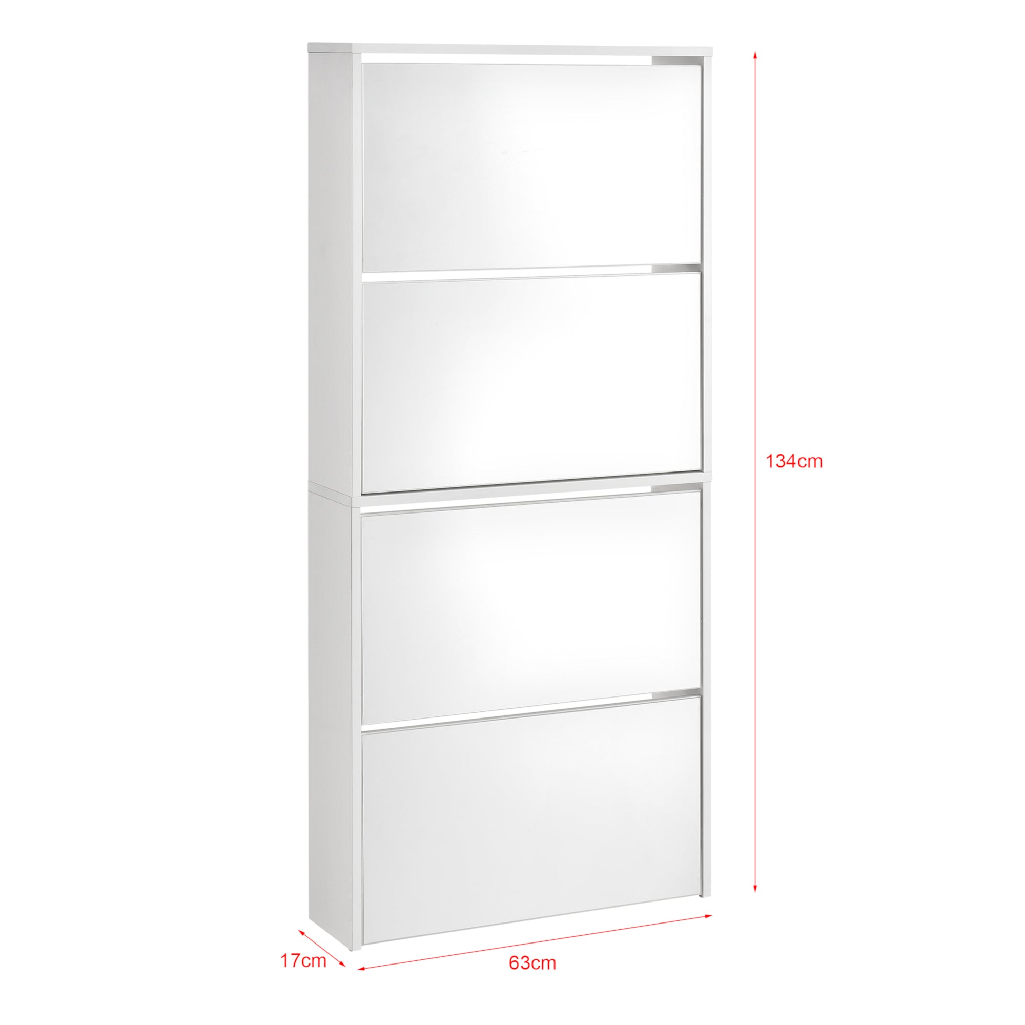 Scarpiera Vogar con 4 Contenitori Ribaltabili Mobile Portascarpe con Ante a Specchio 134x63x17 cm Bianco [en.casa]