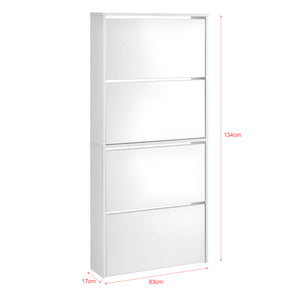 Scarpiera Vogar con 4 Contenitori Ribaltabili Mobile Portascarpe con Ante a Specchio 134x63x17 cm Bianco [en.casa]