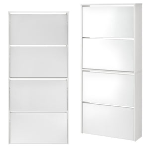 Scarpiera Vogar con 4 Contenitori Ribaltabili Mobile Portascarpe con Ante a Specchio 134x63x17 cm Bianco [en.casa]
