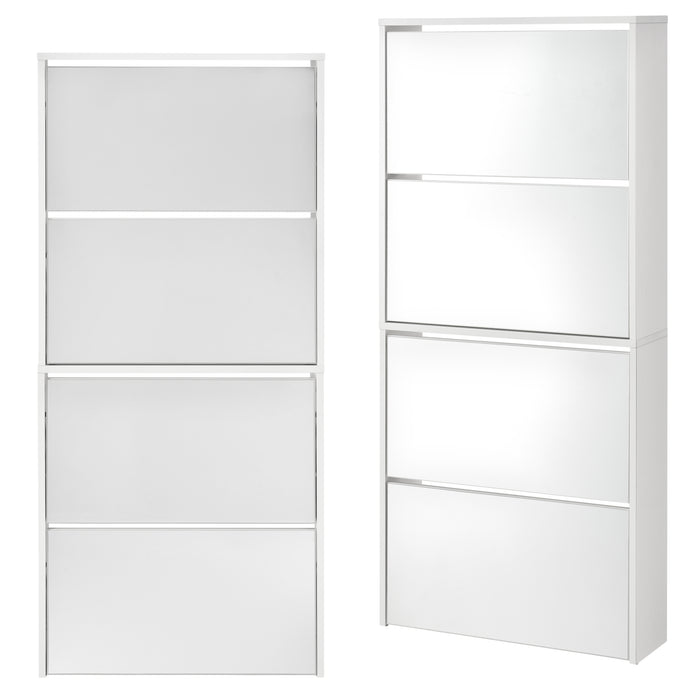 Scarpiera Vogar con 4 Contenitori Ribaltabili Mobile Portascarpe con Ante a Specchio 134x63x17 cm Bianco [en.casa]