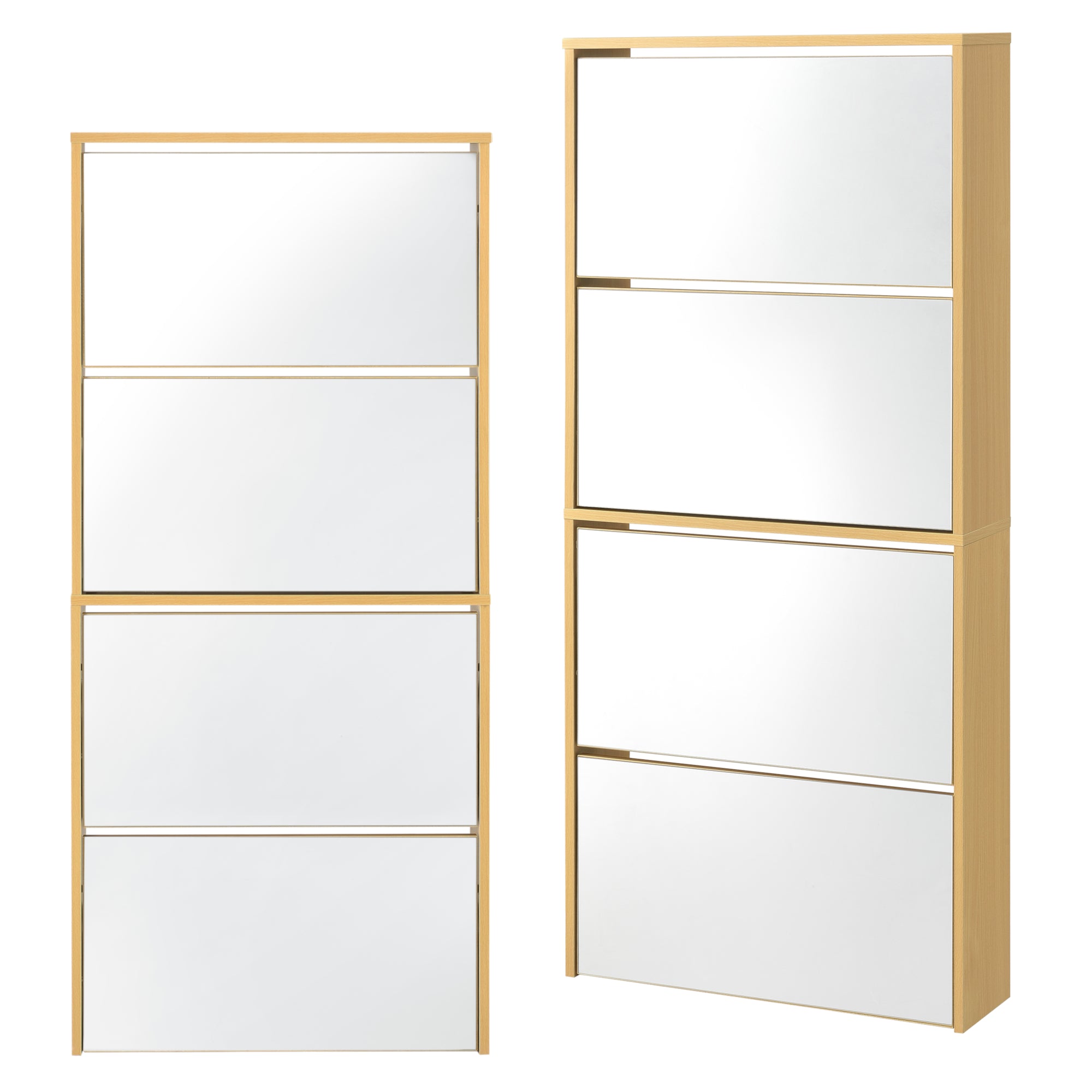 Scarpiera Vogar con 4 Contenitori Ribaltabili Mobile Portascarpe con Ante a Specchio 134x63x17 cm Effetto Faggio