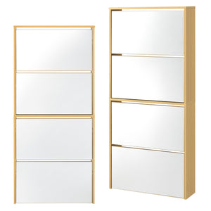 Scarpiera Vogar con 4 Contenitori Ribaltabili Mobile Portascarpe con Ante a Specchio 134x63x17 cm Effetto Faggio