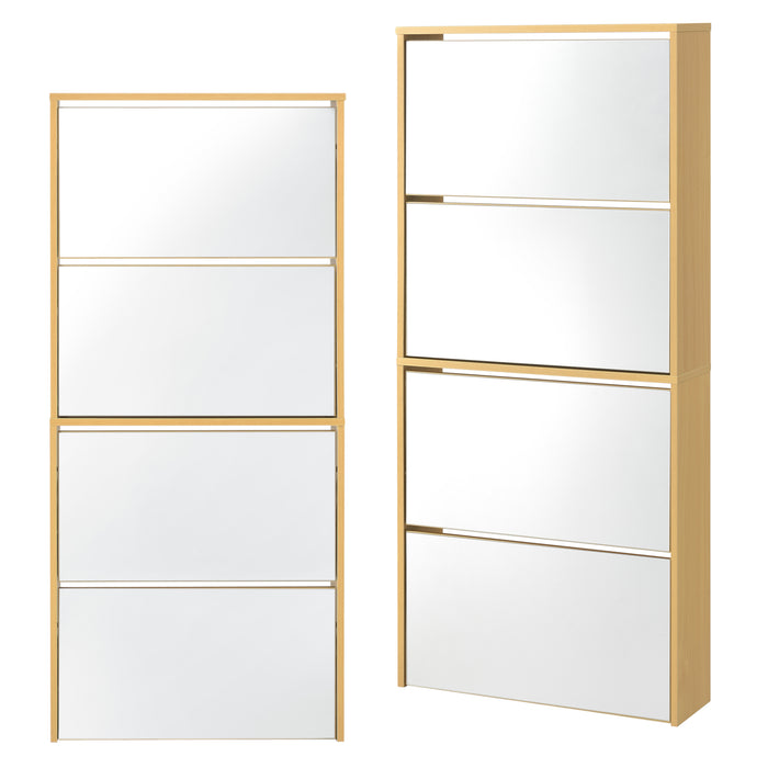 Scarpiera Vogar con 4 Contenitori Ribaltabili Mobile Portascarpe con Ante a Specchio 134x63x17 cm Effetto Faggio