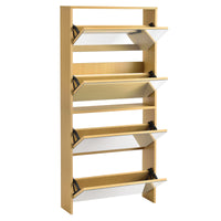 Scarpiera Vogar con 4 Contenitori Ribaltabili Mobile Portascarpe con Ante a Specchio 134x63x17 cm Effetto Faggio