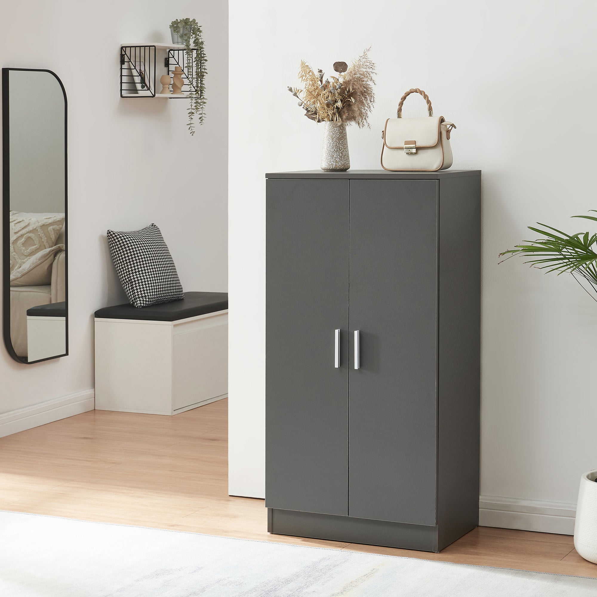 Armadio Portascarpe Notribontaa con 7 Scomparti Scarpiera 108 x 55 x 35 cm - Antracite [en.casa]