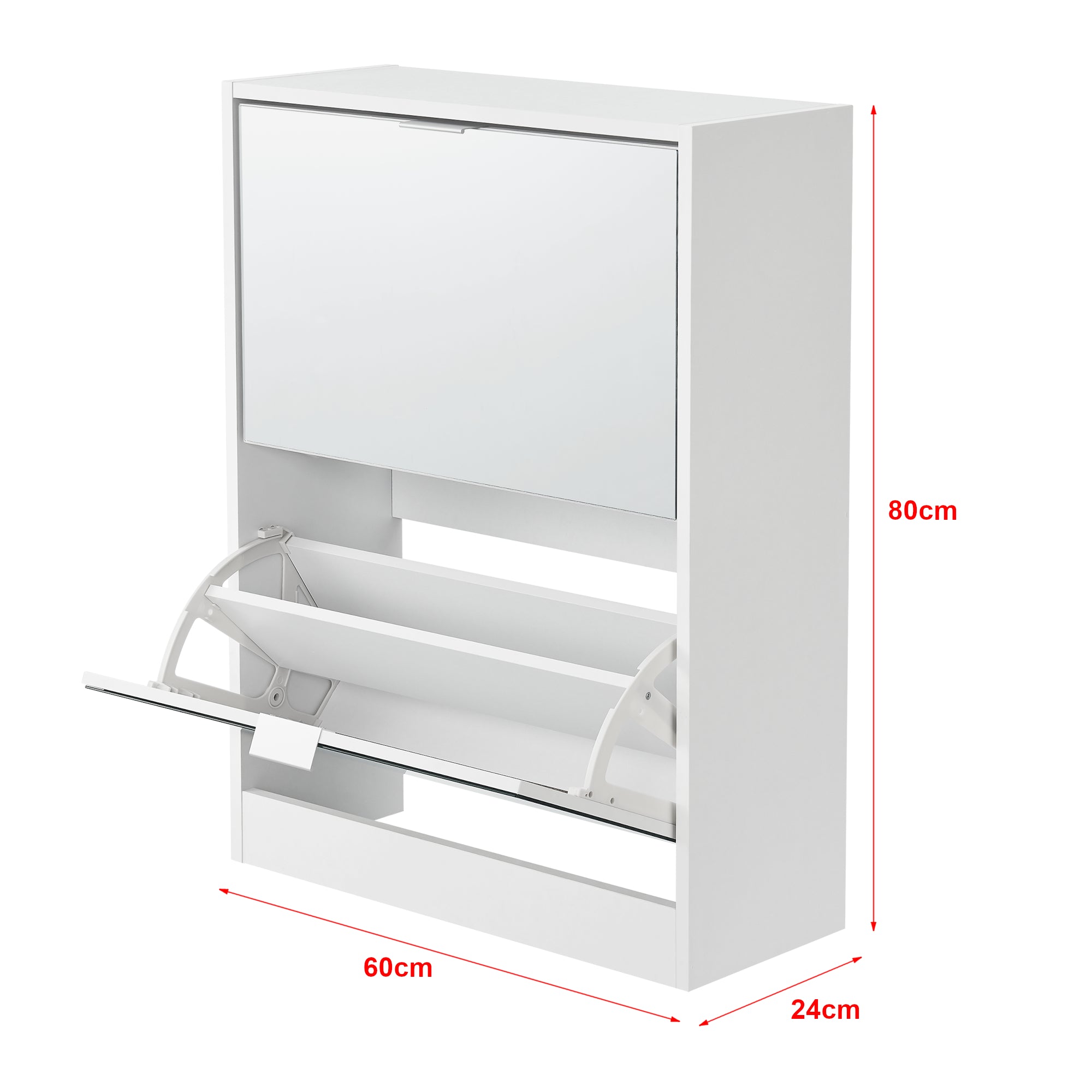 Scarpiera Salvaspazio Kragerø con 2 Contenitori Ribaltabili Ante a Specchio - Bianco [en.casa]