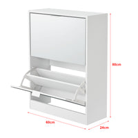 Scarpiera Salvaspazio Kragerø con 2 Contenitori Ribaltabili Ante a Specchio - Bianco [en.casa]