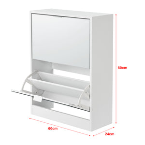 Scarpiera Salvaspazio Kragerø con 2 Contenitori Ribaltabili Ante a Specchio - Bianco [en.casa]