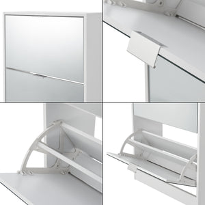 Scarpiera Salvaspazio Kragerø con 2 Contenitori Ribaltabili Ante a Specchio - Bianco [en.casa]