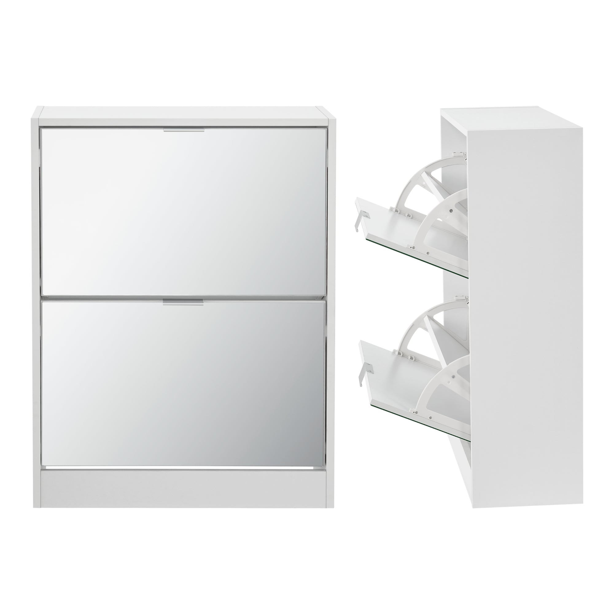Scarpiera Salvaspazio Kragerø con 2 Contenitori Ribaltabili Ante a Specchio - Bianco [en.casa]