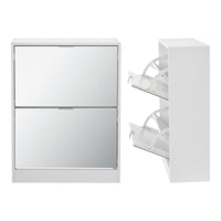 Scarpiera Salvaspazio Kragerø con 2 Contenitori Ribaltabili Ante a Specchio - Bianco [en.casa]