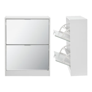 Scarpiera Salvaspazio Kragerø con 2 Contenitori Ribaltabili Ante a Specchio - Bianco [en.casa]