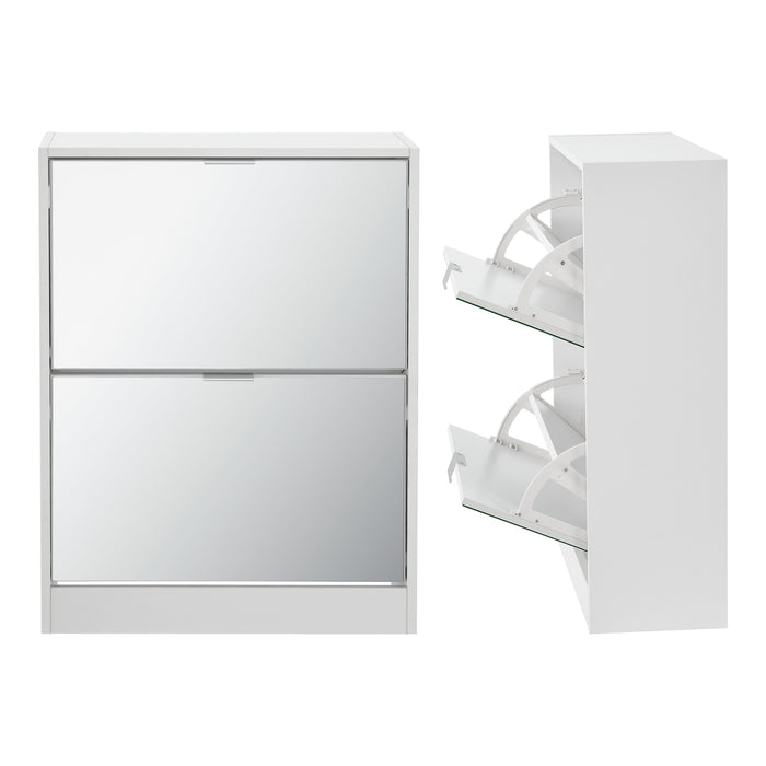 Scarpiera Salvaspazio Kragerø con 2 Contenitori Ribaltabili Ante a Specchio - Bianco [en.casa]